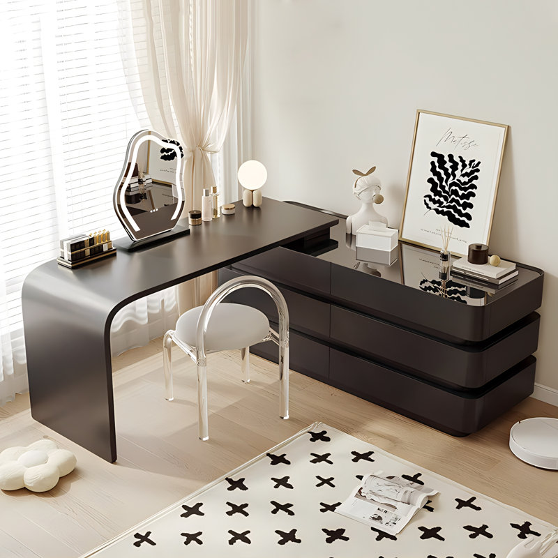 Rajni Expandable 51.18 '' - 90.55 '' Modern Makeup Vanity with Integrated Lighting, Multiple Storage Spaces (6-Drawers)