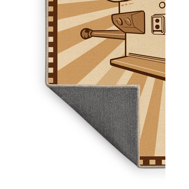 Soft Plush Mondale Movie Projector Vintage Vintage Look Area Rug in Brown – Beige Binding, 2x5