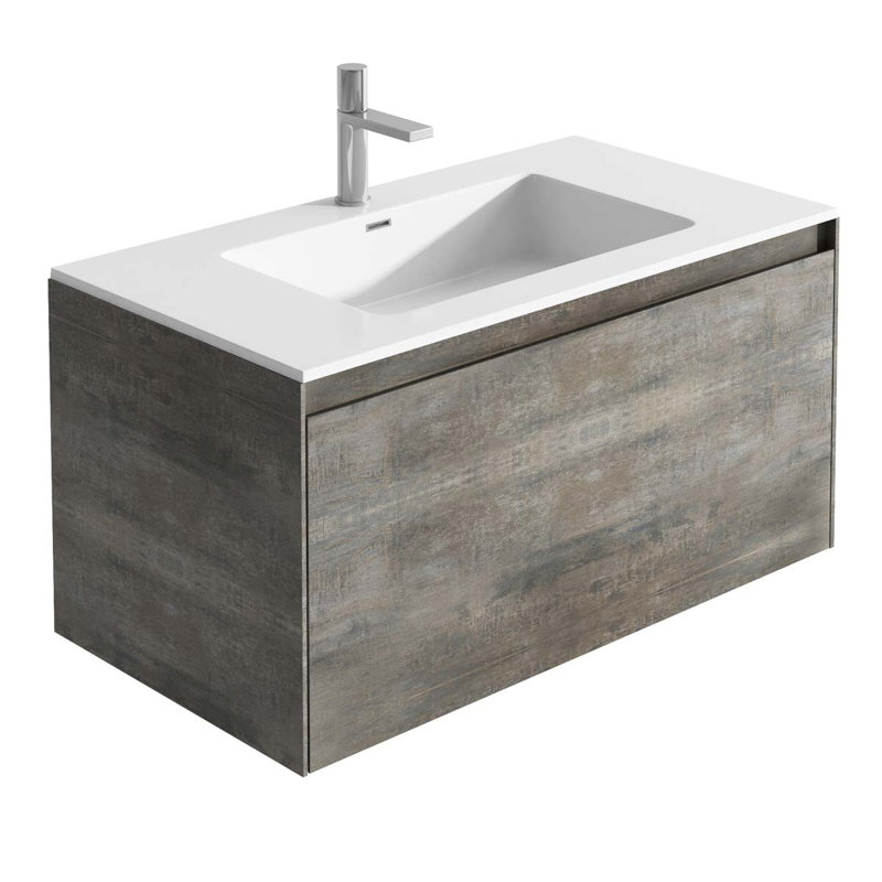 900 mm Single Vanity with Integrated Basin, White, Oxide