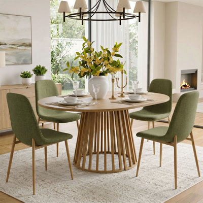 4- Person Dining Table Sets With Extendabe Oval Table & 4 Upholstered Dining Chairs