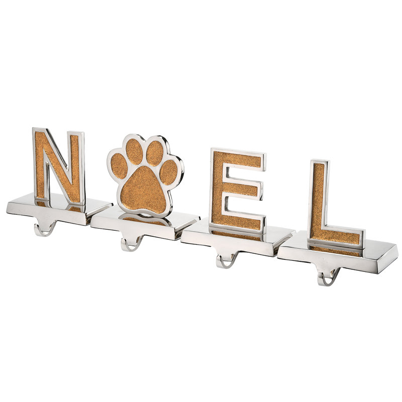 5" Gold Sparkle NOEL Stocking Holders, 4-Pieces