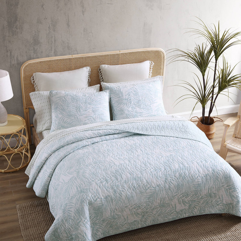 Tommy Bahama Palmday Cotton Reversible Quilt Set, Twin Quilt + 1 Standard Sham, Light Green