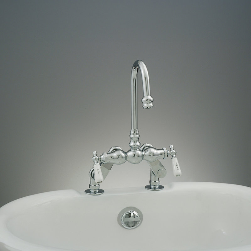 Deck Mount Tub Faucet with Porcelain Lever Handles by Strom Living, Chrome