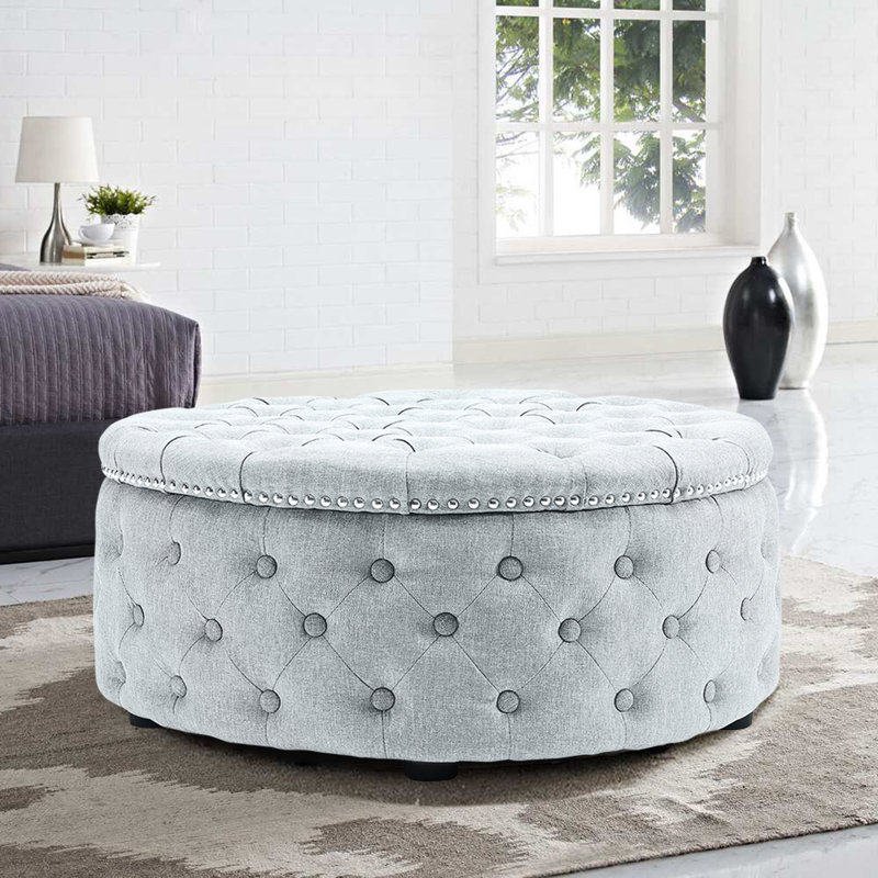 Linen Upholstered Bench, Grey White