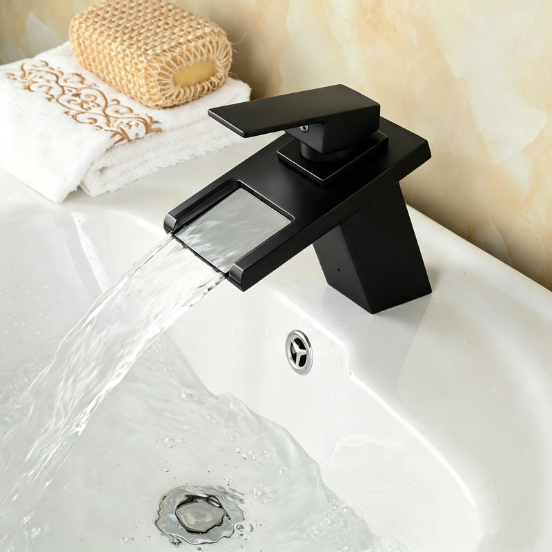 Waterfall Single Hole Single handle Glass Bathroom Faucet With Drain Assembly, Chrome