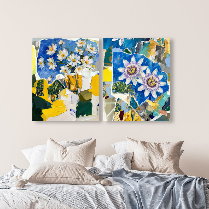 Blue Sunshine Set Floral & Botanical Canvas Print by Oliver Gal, Black Frame, 16 x 20, 30"H x 36"W, Gallery Wrapped