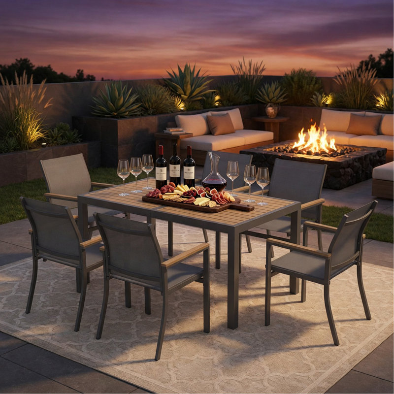 Ensemble de 6 chaises de patio extérieures en aluminium gris - textilene toutes saisons