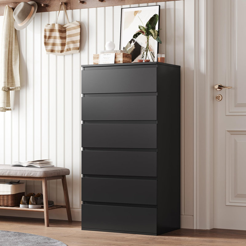 60 cm W Chest of 6 Drawers, Black
