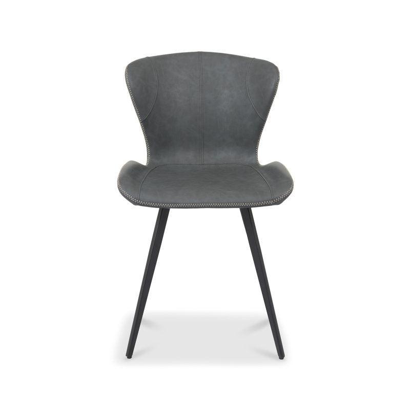 GARCIA UPHOLSTERED CHAIR - VINTAGE FAUX LEATHER - BLACK SAND POWDER COATED LEGS (PAIR), Dark Grey