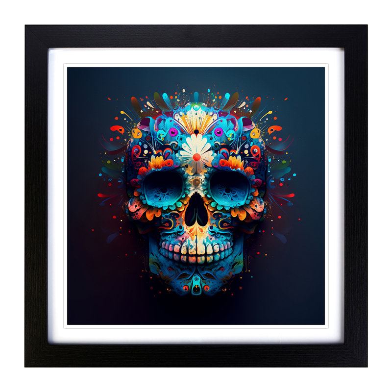 Sugar Skull Expressionism - Framed Print, Black