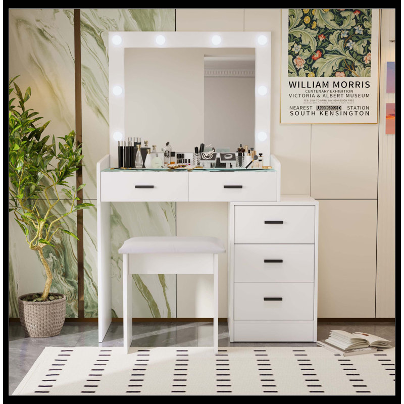 Coiffeuse réglable blanche avec 5 tiroirs