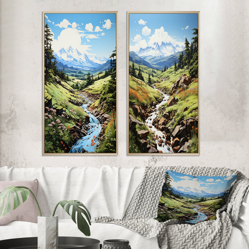 «Green Mountains Summer Peaks Pastoral», 2 pièces, Encadrement brun, H 24 po x l 20 po