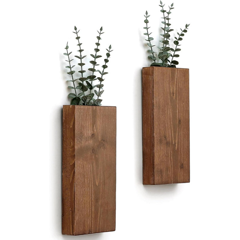 Wood Wall Planter Set Of 2, Wood Wall Pocket For  Flowers, Indoor Wood Hanging Vase, Modern Farmhouse Wall Decor For Eucalyptus Stems Decorations