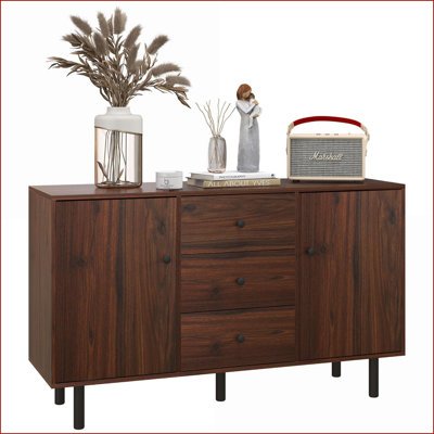 Cabinets with 2 Cupboards, 3 Drawers, Adjustable Shelves - Rustic Walnut Brown 50"W | Rustic/Lodge | Living Room