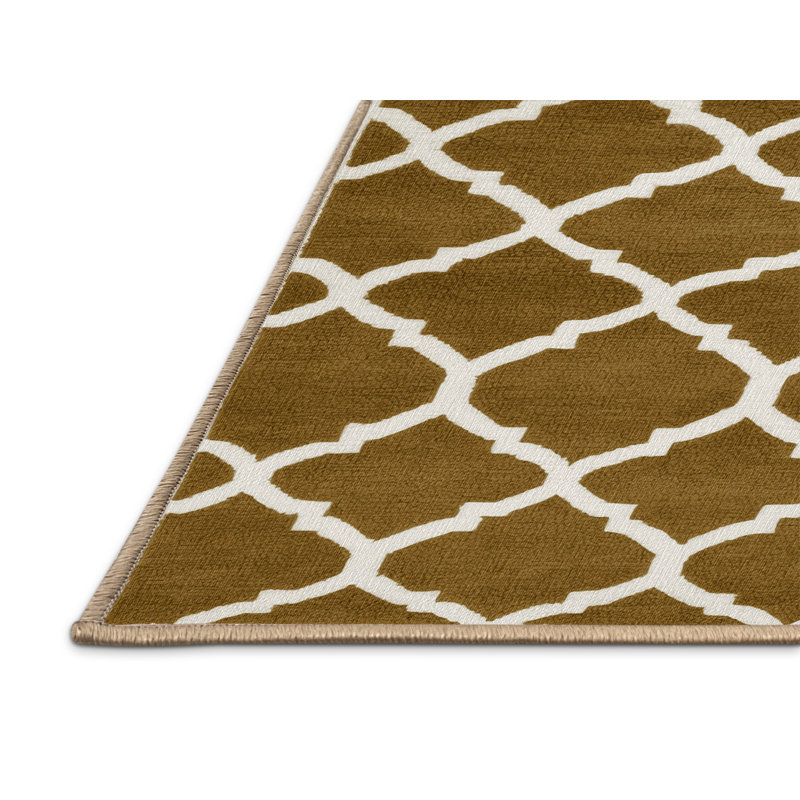 Machine Washable Trellis Brown Area Rug, Rectangle 7' x 10'