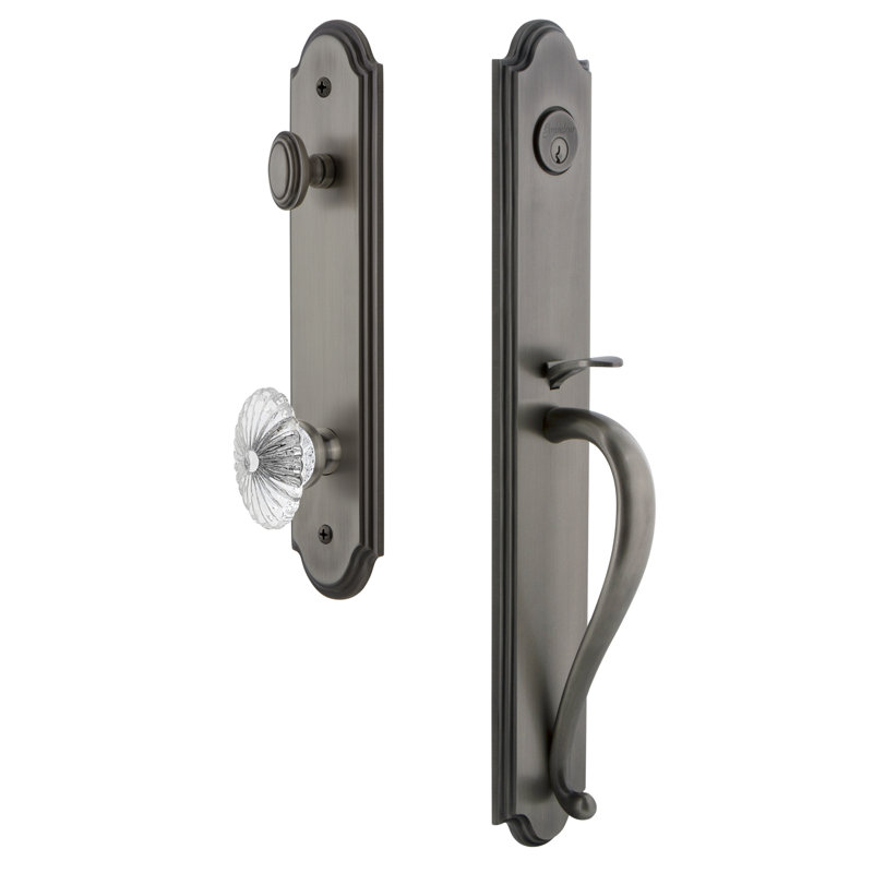 Handleset with Single Cylinder Deadbolt and Door Knob and Rosette, Antique Pewter, 2.375"