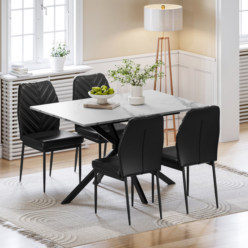 4 - Person Dining Set, White, Black
