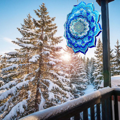 Décoration de jardin cinétique suspendue 12 po en acier inoxydable 12 po Mandala pour une utilisation intérieure et extérieure