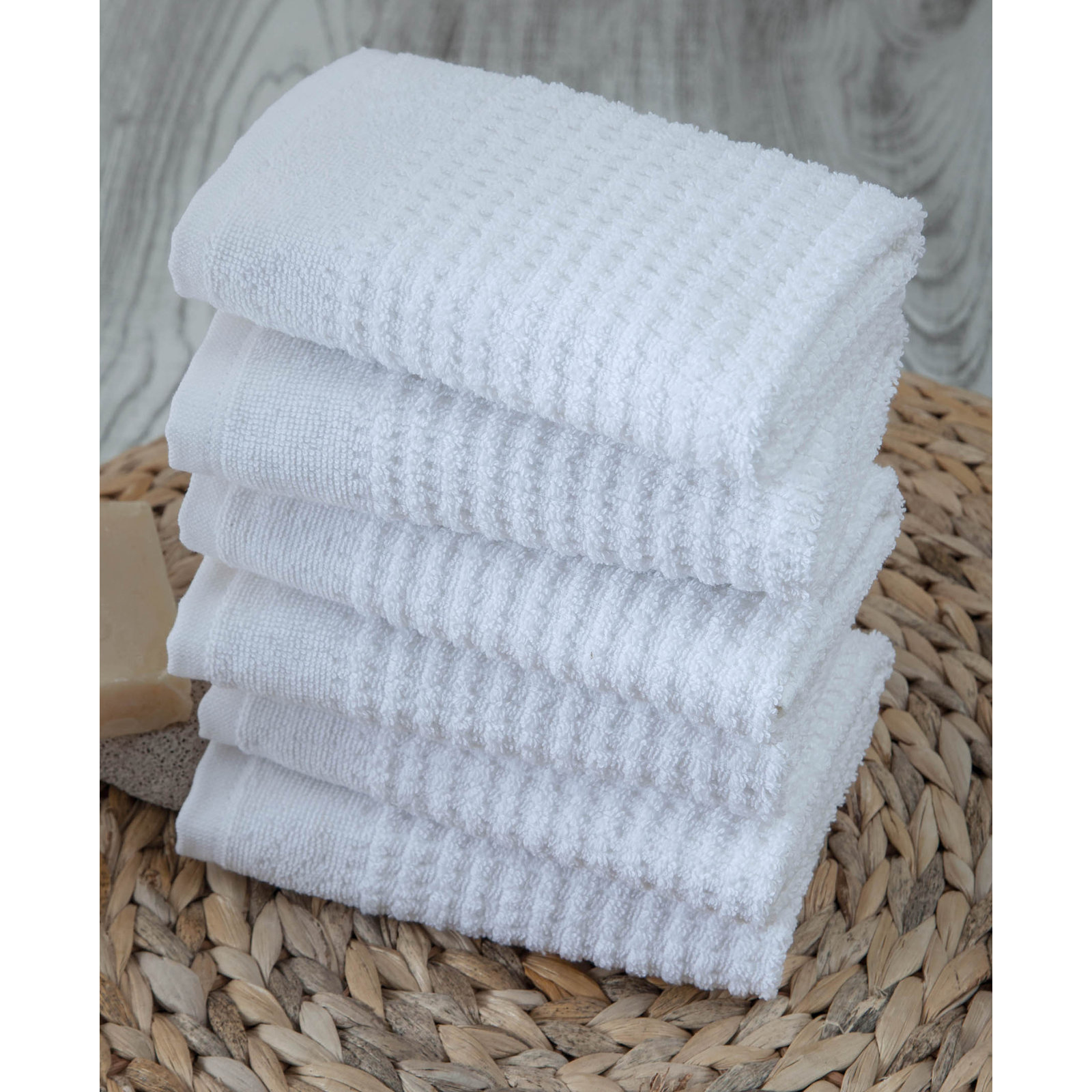 Earline 6-Piece Turkish Cotton Washcloth Set, White