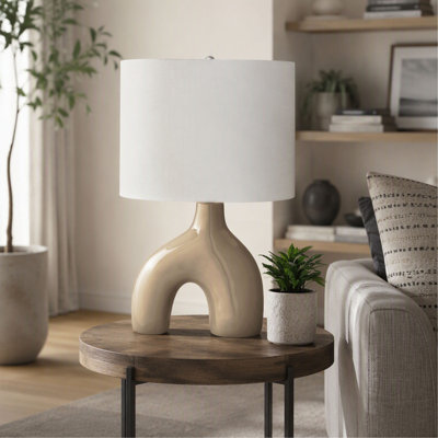 Table Lamp, 25", Ceramic, Ivory/Cream Shade, Contemporary Modern