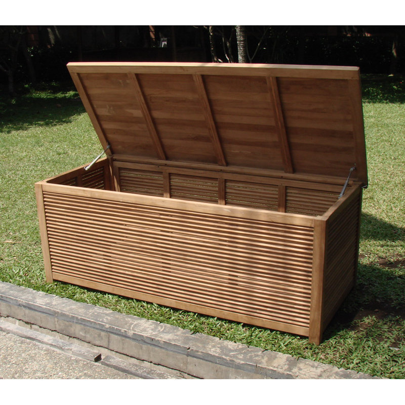 Teak Wood Outdoor Patio Storage Deck Box with Hinged Lid