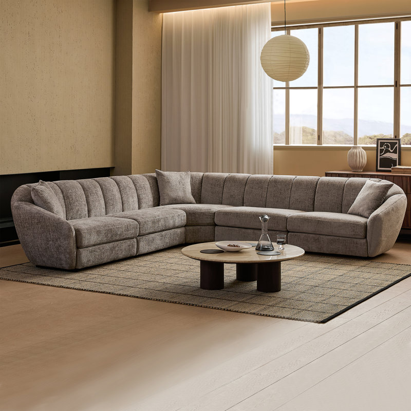 Canapé modulaire en V 5 places Modern Chenille, Gris foncé