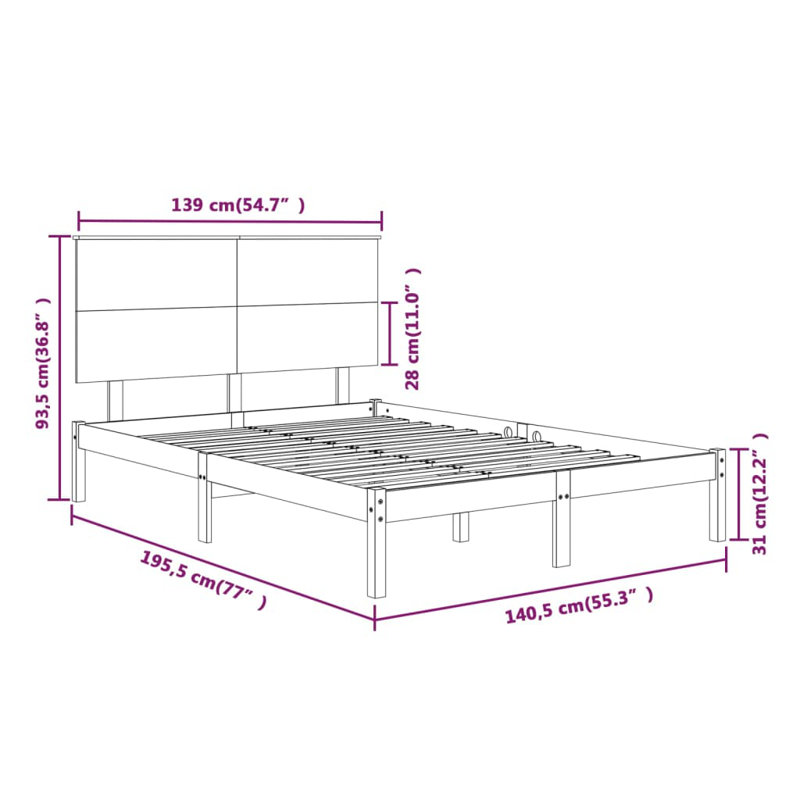 Bed Frame Solid Wood, Black, 200 x 200 cm