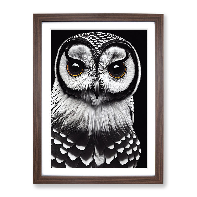 Welcoming Owl - Wall Art, 64cm H x 46cm W, Walnut Framed