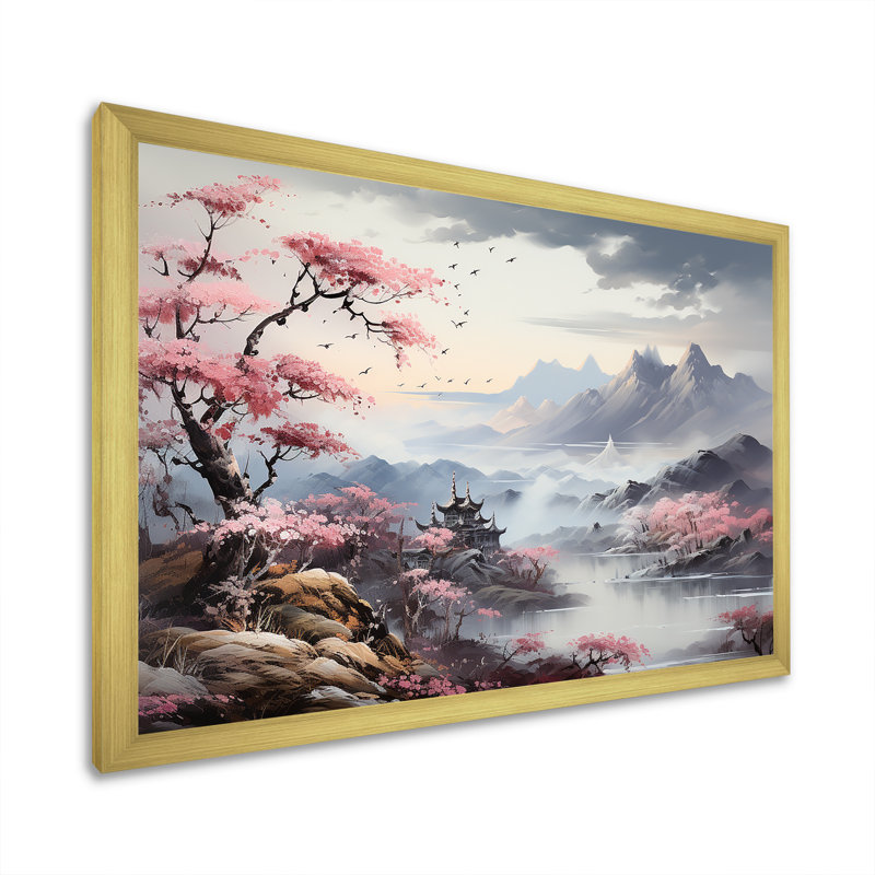 Paysage de rivière Japon en automne - reproduction, Cadre doré simple, H 12 po x l 20 po x P 1 po