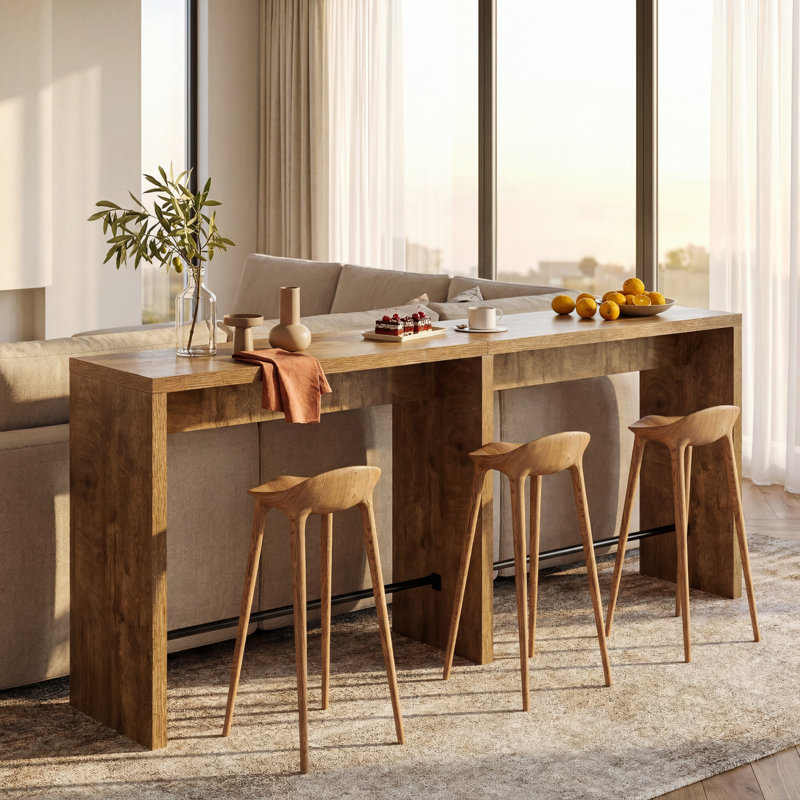78.74" Extra Long Bar Table, High Top Pub Table with Footrest for Kitchen, Bar, Bistro, Rustic Brown