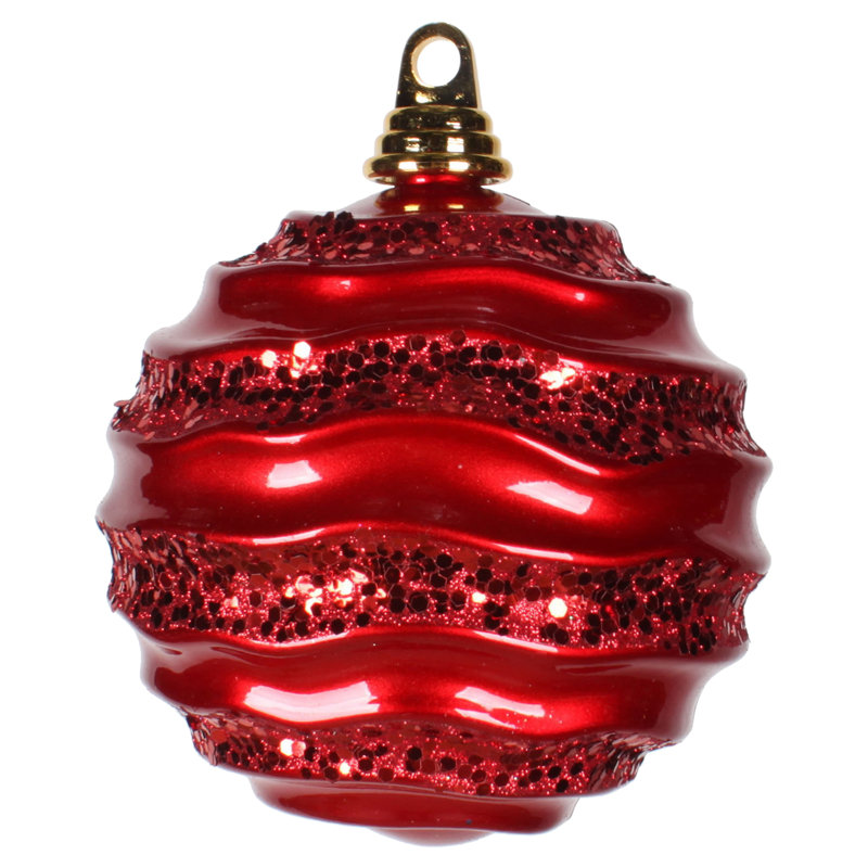 Ornement de Noël boule rayée et scintillante, Rouge, H 6 po x l 6 po x P 6 po