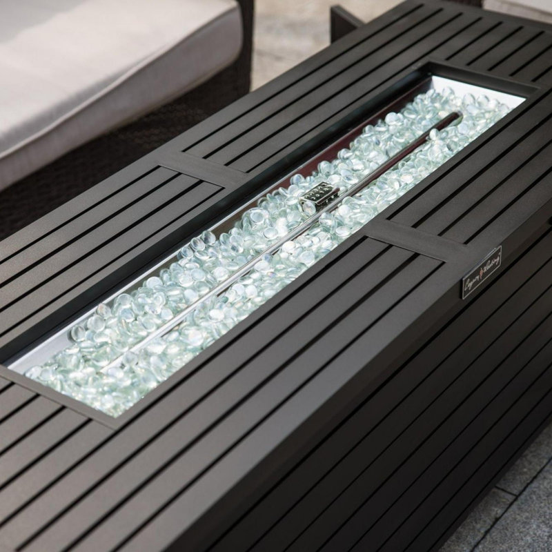 57in Outdoor Gas Propane Fire Pits Table,Aluminum, 50000BTU,with Lid and Fire Glass, Dark Brown