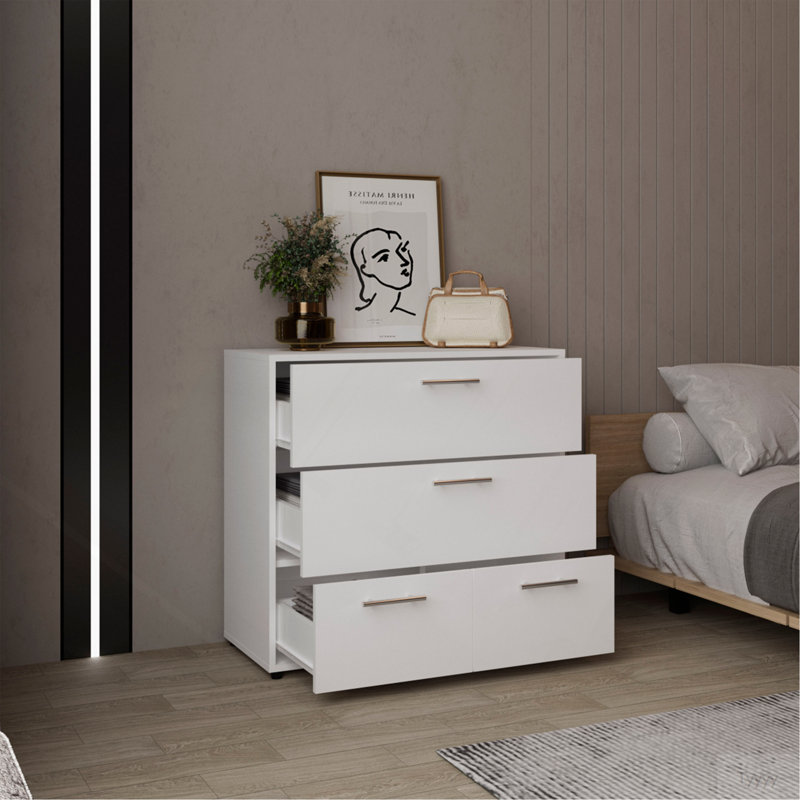 Commode, 4 tiroirs, 4 pieds, blanc
