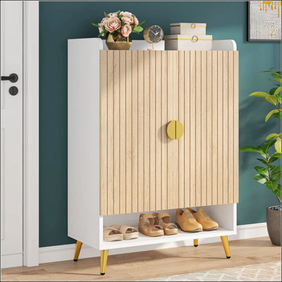 Armoire à chaussures rustique en bois avec portes, organisateur à 7 niveaux pour les entrées et les couloirs