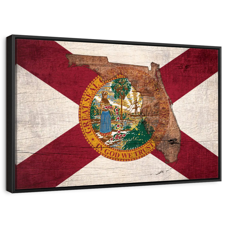 Carte d'État sur le drapeau de la Floride, Cadre flottant noir, 31 po x 21 po