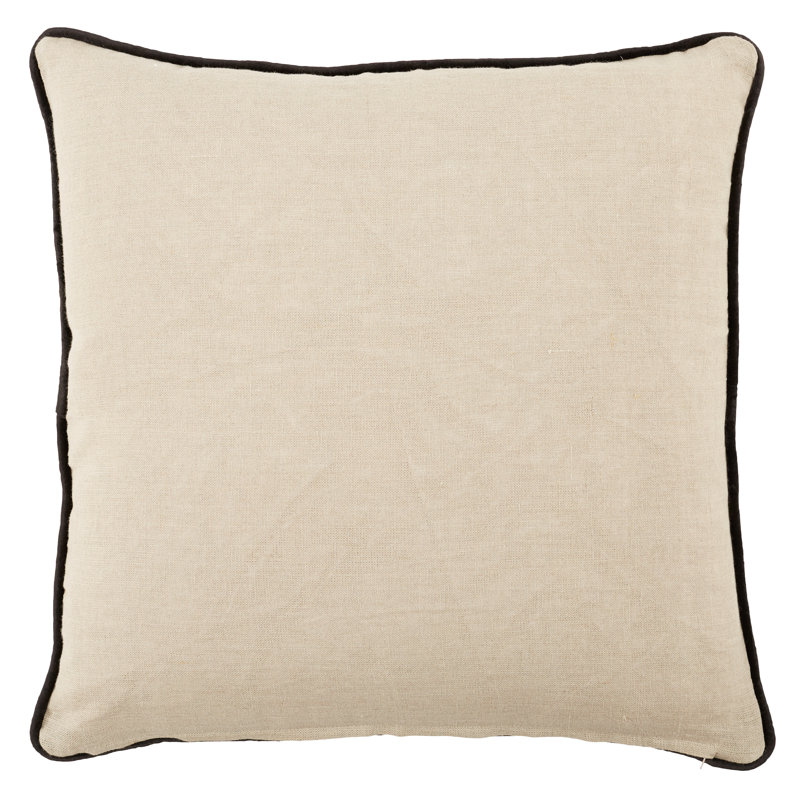 Black and Beige Embroidered Linen Throw Pillow