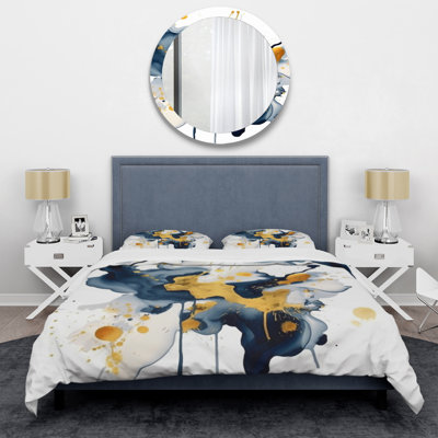 Ensemble de housse de couette en microfibre / polyester bleu foncé et doré