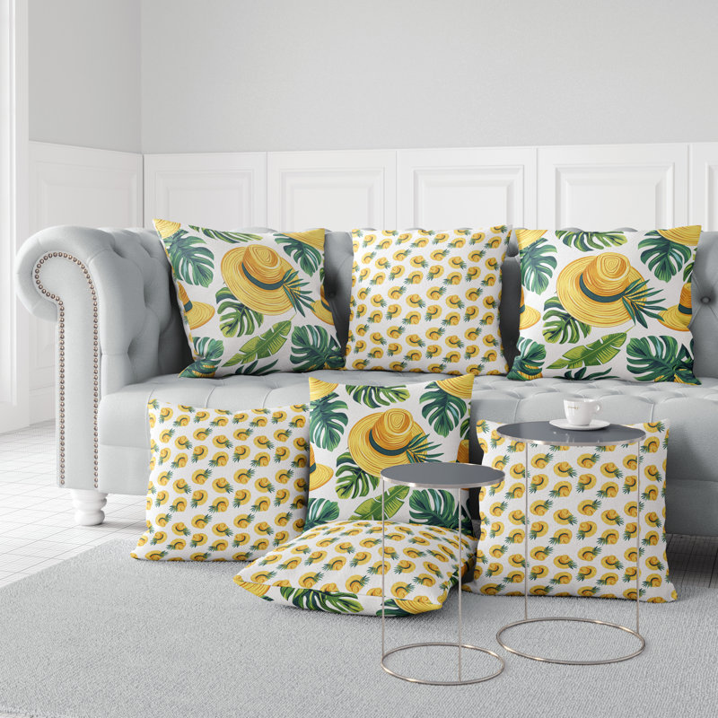 Tropical Hat Dreams  Square Throw Pillow, Green/Yellow, 16"H x 16"W