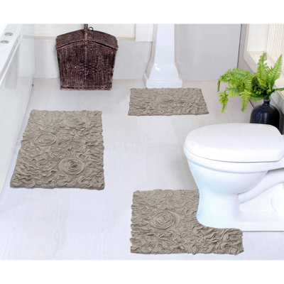 Freida Plush Floral Bath Rug Set (Set of 3)