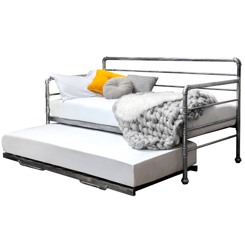 Irasburg Solid Wood Daybed with Trundle, Silver, No Mattress Required, 12cm Memory Foam
