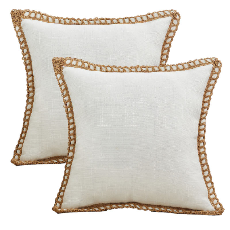 Cotton Linen Fringed Cotton Reversible Pillow Cover, White