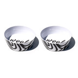 Black and White Woof  Lines, Single Wall, Large Bowl, 5 cups, Set of 2