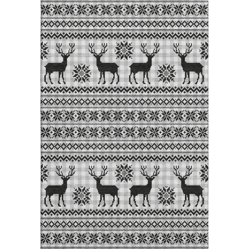 Premium Machine Washable Dockside AMF1820 Reindeers and Snowflakes Rug, Rectangle 10' x 14'
