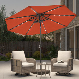 Parasol de patio 10 pi DEL, cadre de marché avec cadre en métal robuste à 8 nervures
