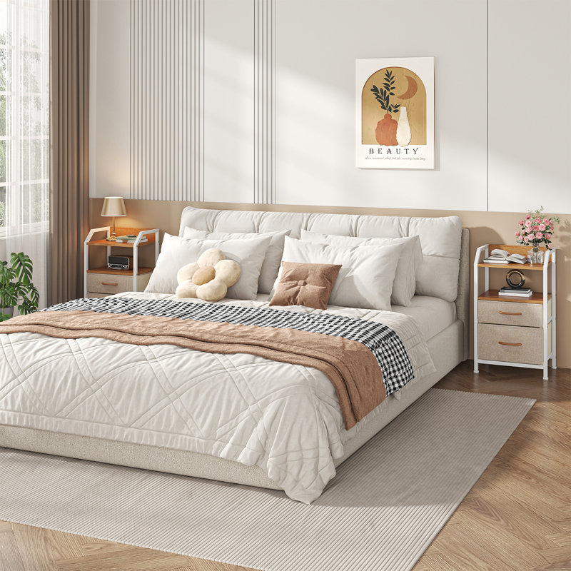 40cm W Metal Bedside Table, Khaki-2pcs