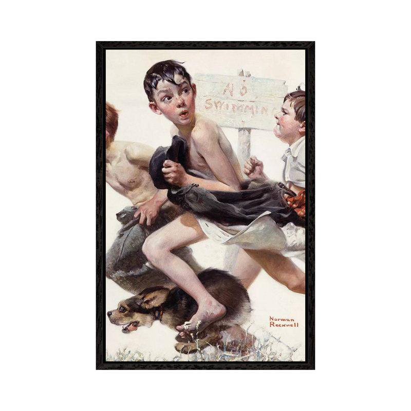 No Swimming by Norman Rockwell - 1 Piece Wall Art on Canvas, 101.6cm H x 66.04cm W x 3.81cm D, Black Framed