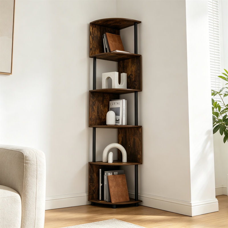 Corner Shelf, 5-Tier Corner Bookshelf, Zigzag Storage Rack, Display Stand, Bookcase for Organization and Storage, Ideal for Living Room, Home Office