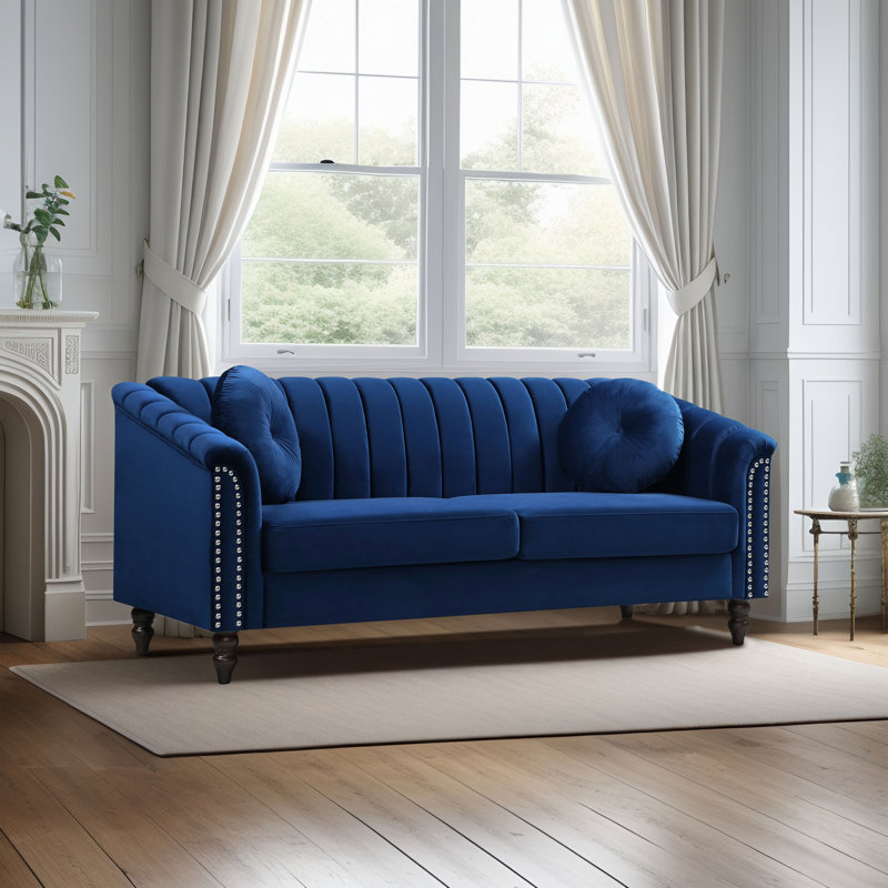 Leiliana Velvet Living Room Sofa,, Royal Blue Velvet