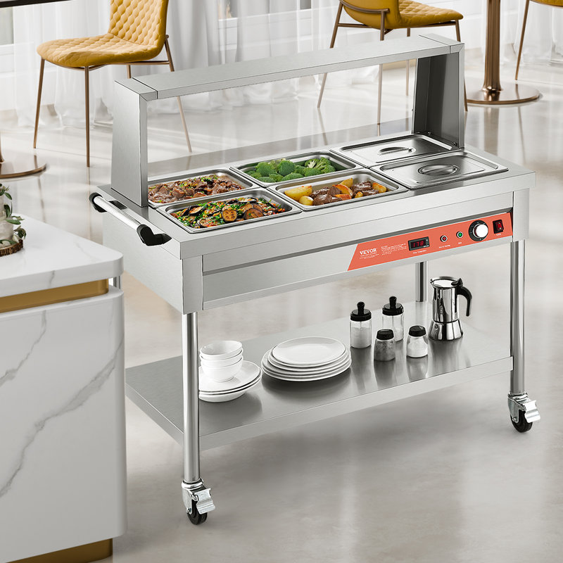Table chauffante commerciale 6 x 1/2 casseroles avec réchaud et protection