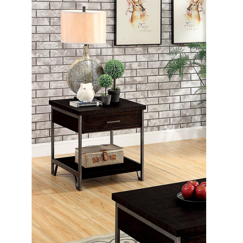 Breault Solid Wood Top End Table with Storage